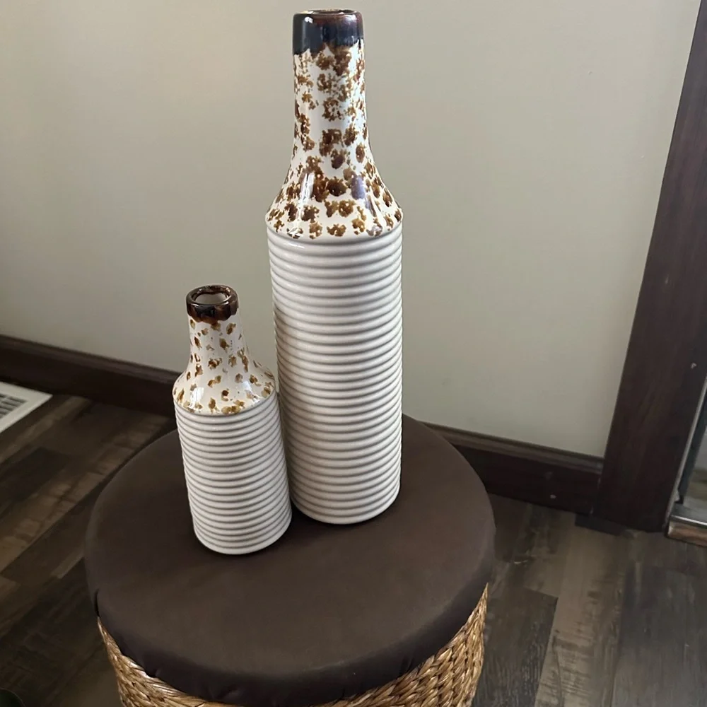 Elegant Cream and Brown Ceramic Vase Set